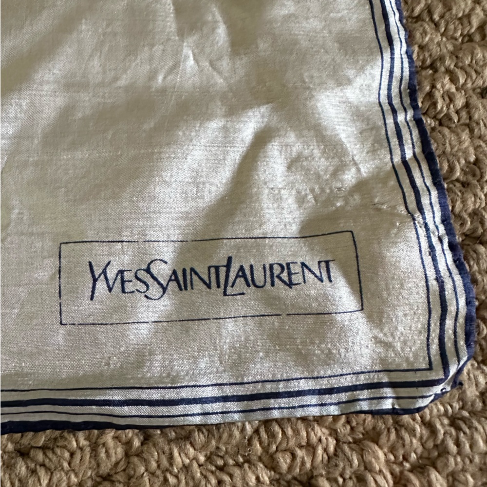 Yves Saint Laurent White and Blue Silk Scarf Vintage